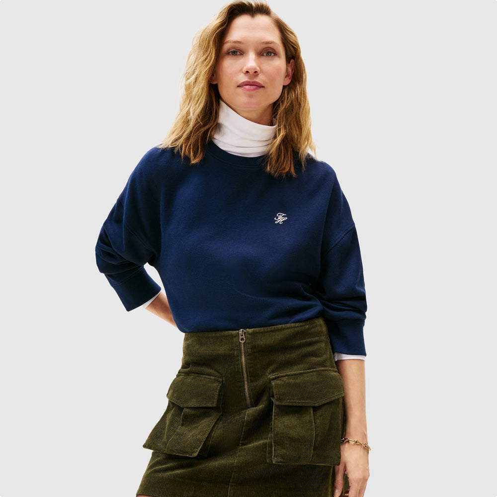 Tommy Hilfiger Script Pique Sweatshirt - Navy |ThirdBaseUrban