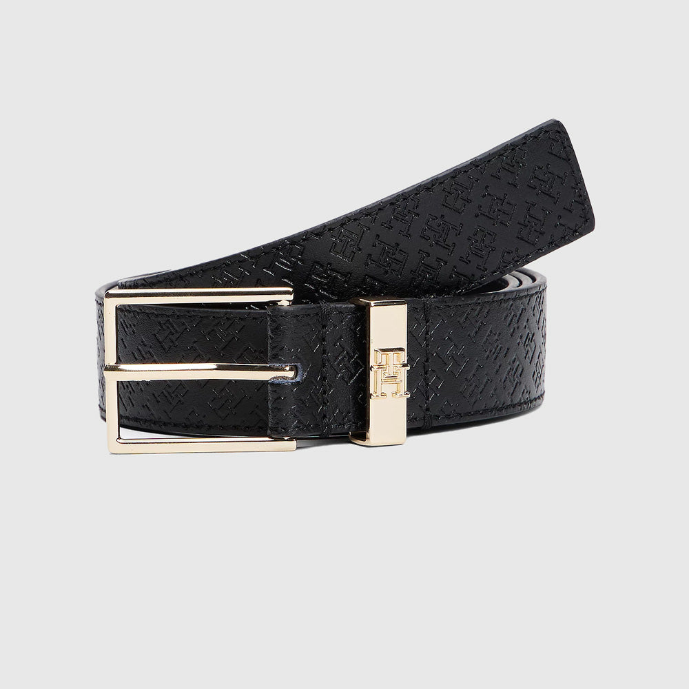 Tommy Hilfiger Embossed Leather Belt - Black |ThirdBaseUrban