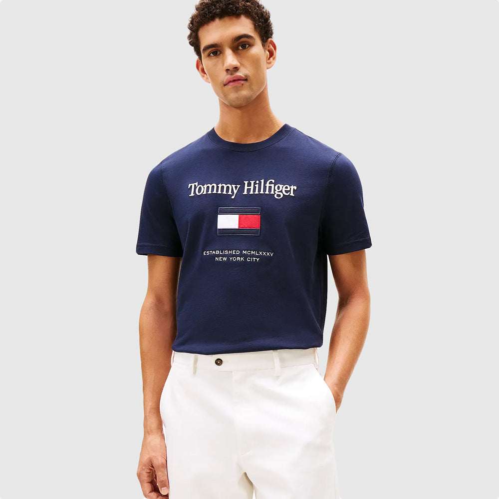 Tommy Hilfiger Tommy Embro Flag T-Shirt - Navy |ThirdBaseUrban