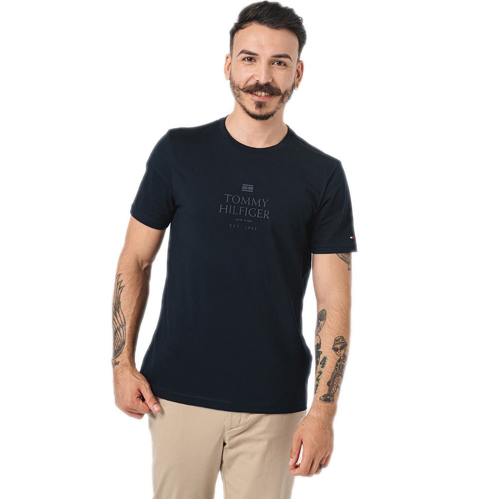 Tommy Hilfiger Tonal Hilfiger T-Shirt - Navy |ThirdBaseUrban