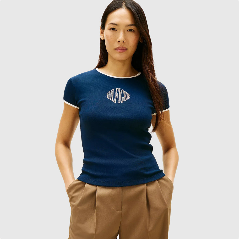 Tommy Hilfiger Varsity Slim Ringer T-Shirt - Dark Night Navy |ThirdBaseUrban