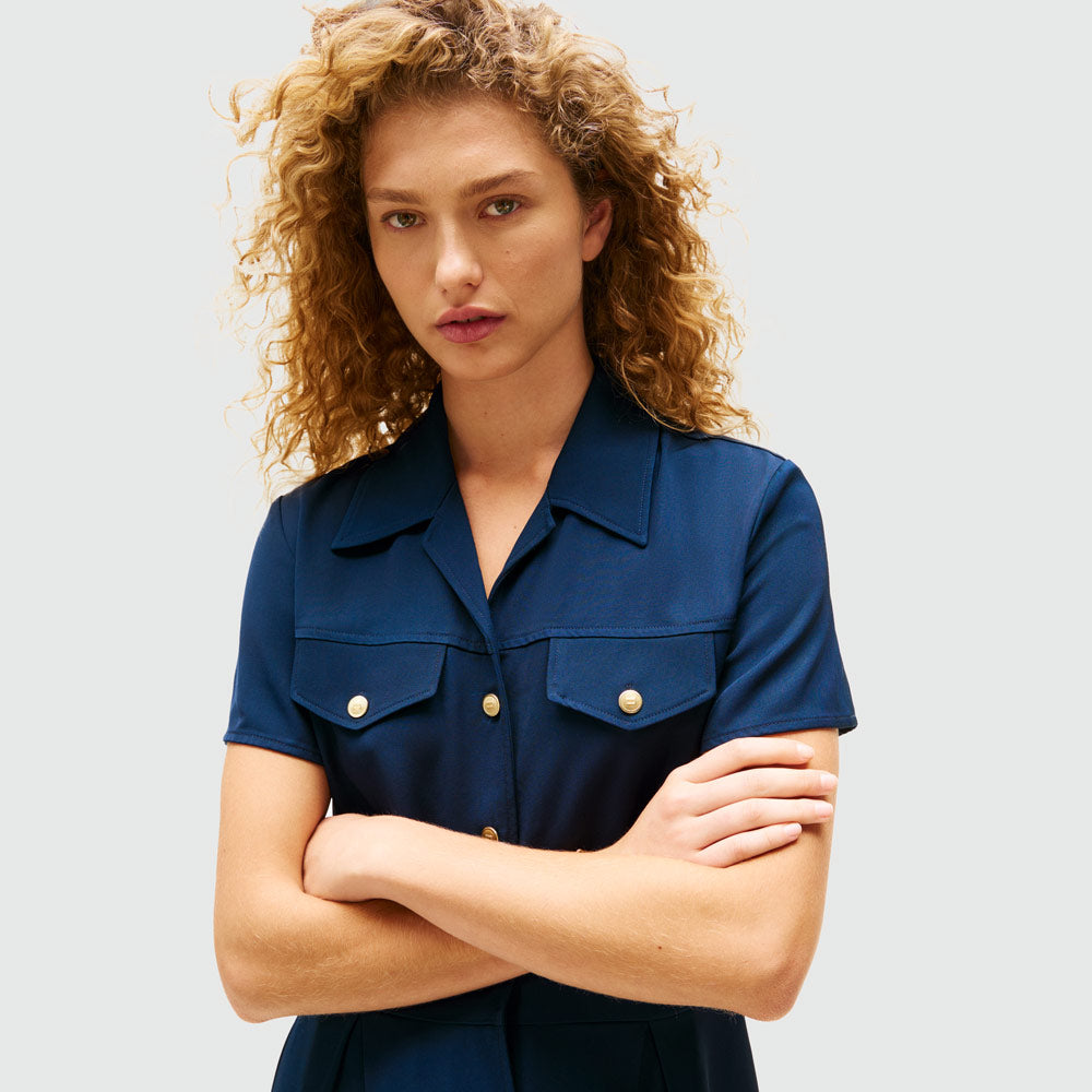 Twill Mini Dress - Navy