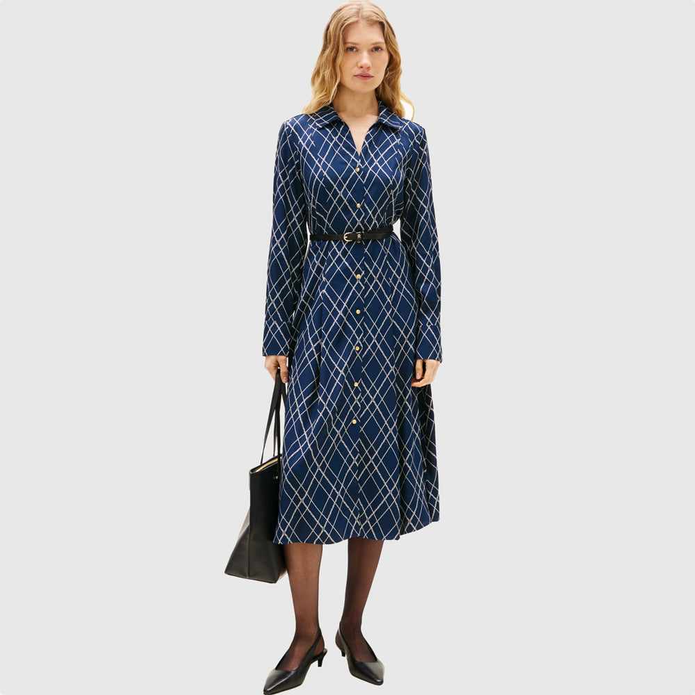 Tommy Hilfiger Midi Dress - Navy Multi |ThirdBaseUrban