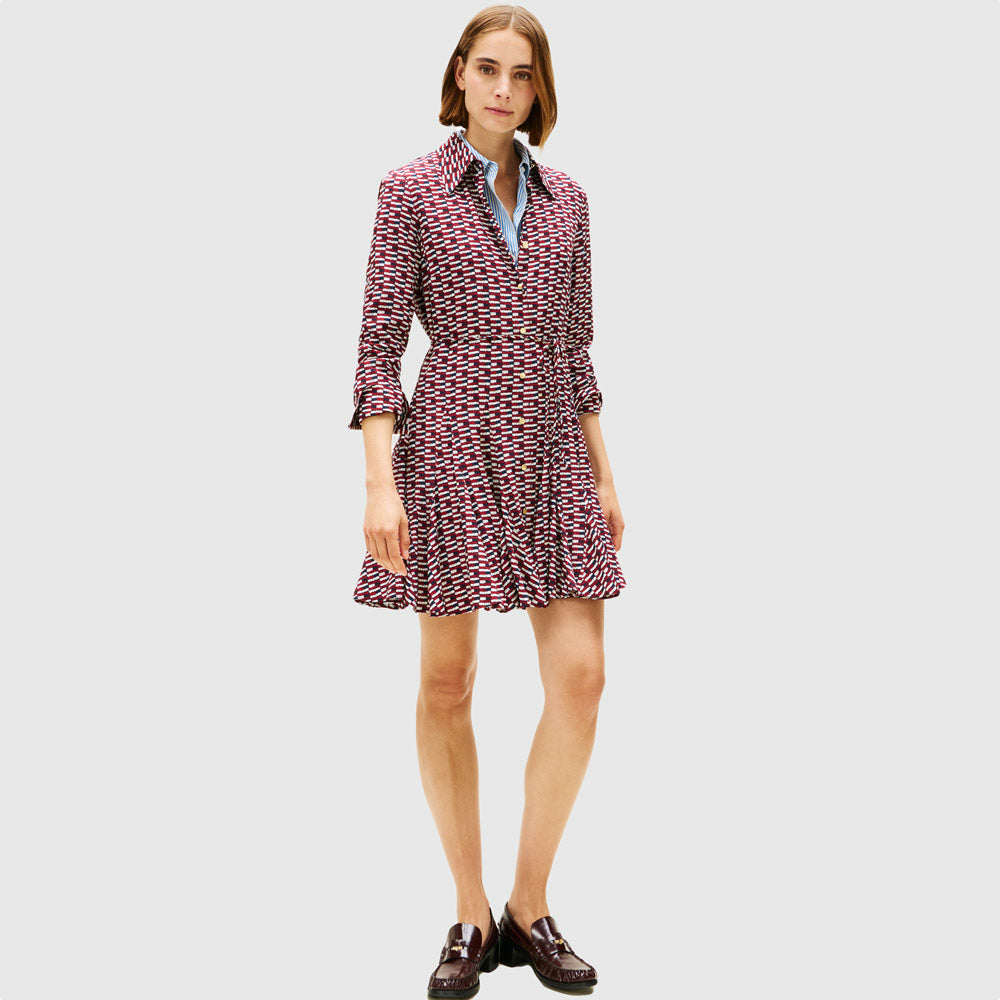 Tommy Hilfiger Twill Mini Dress - Red Multi |ThirdBaseUrban
