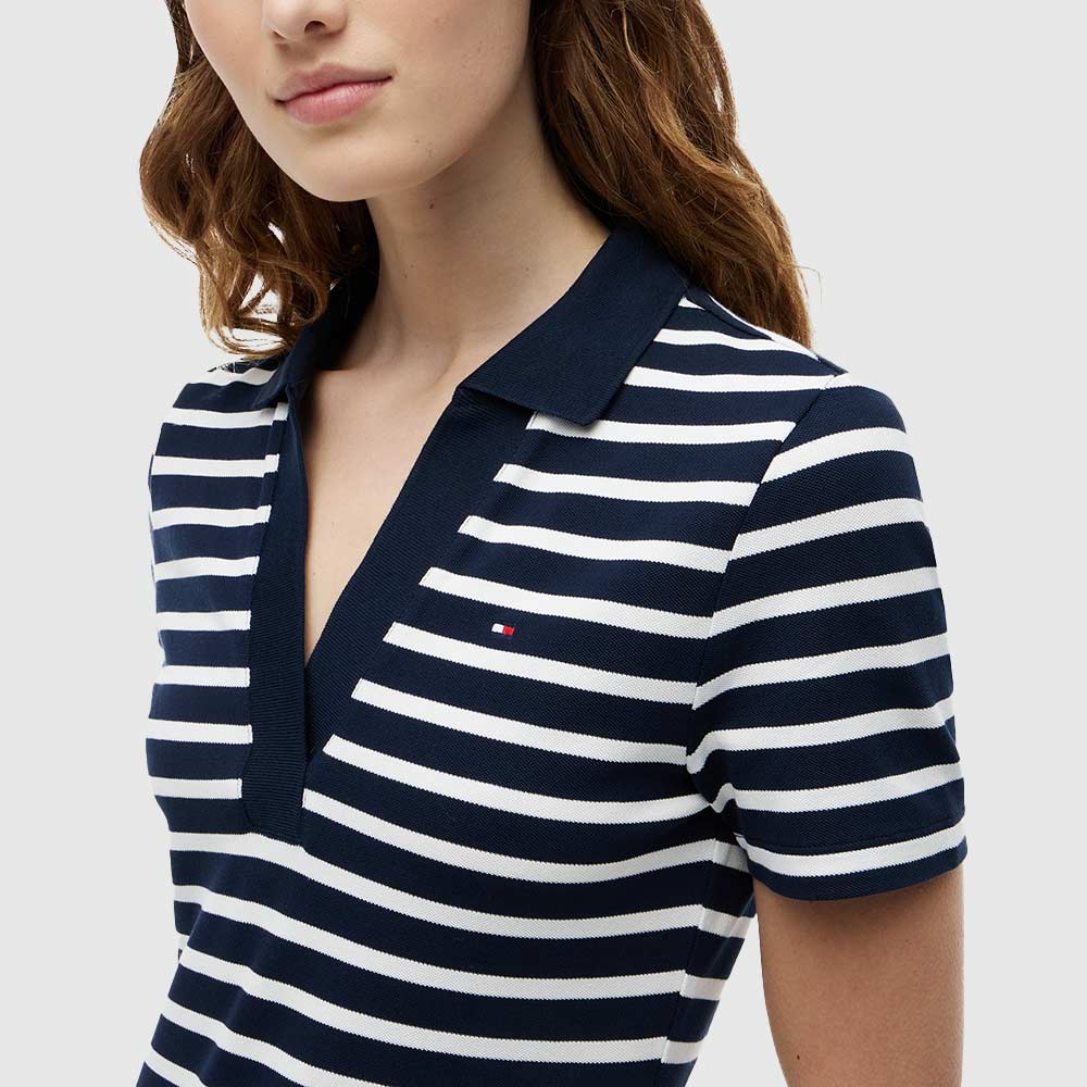 Slim Open Neck Polo Dress - Navy Multi