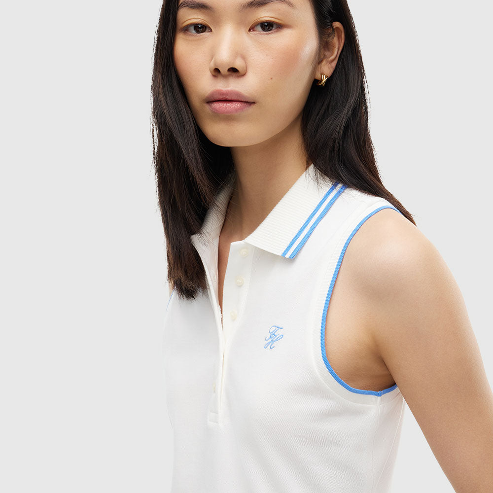 1985 Slim Fit Pique Sleeveless Polo Shirt - White