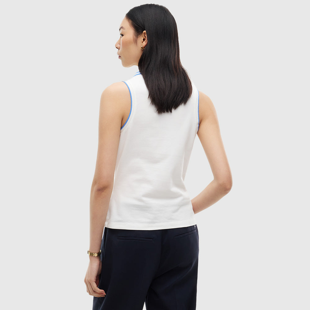 1985 Slim Fit Pique Sleeveless Polo Shirt - White