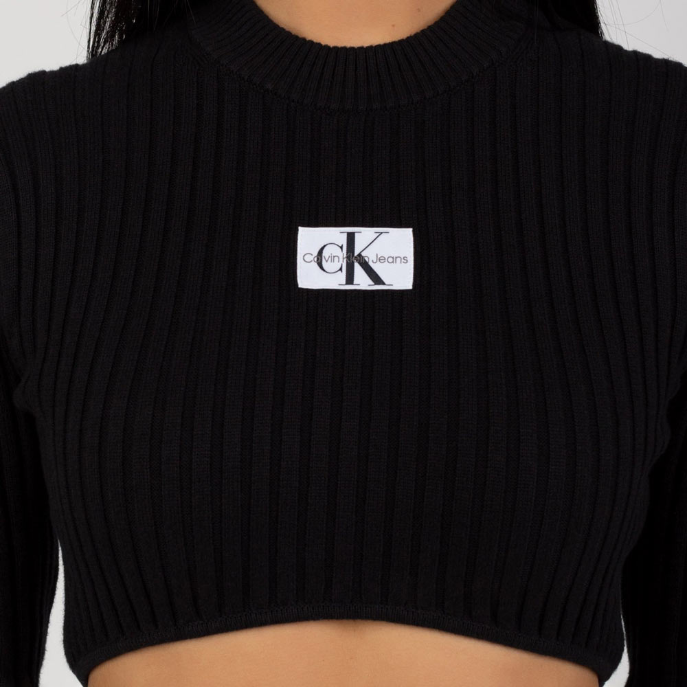 Badge Cropped Sweater - Black