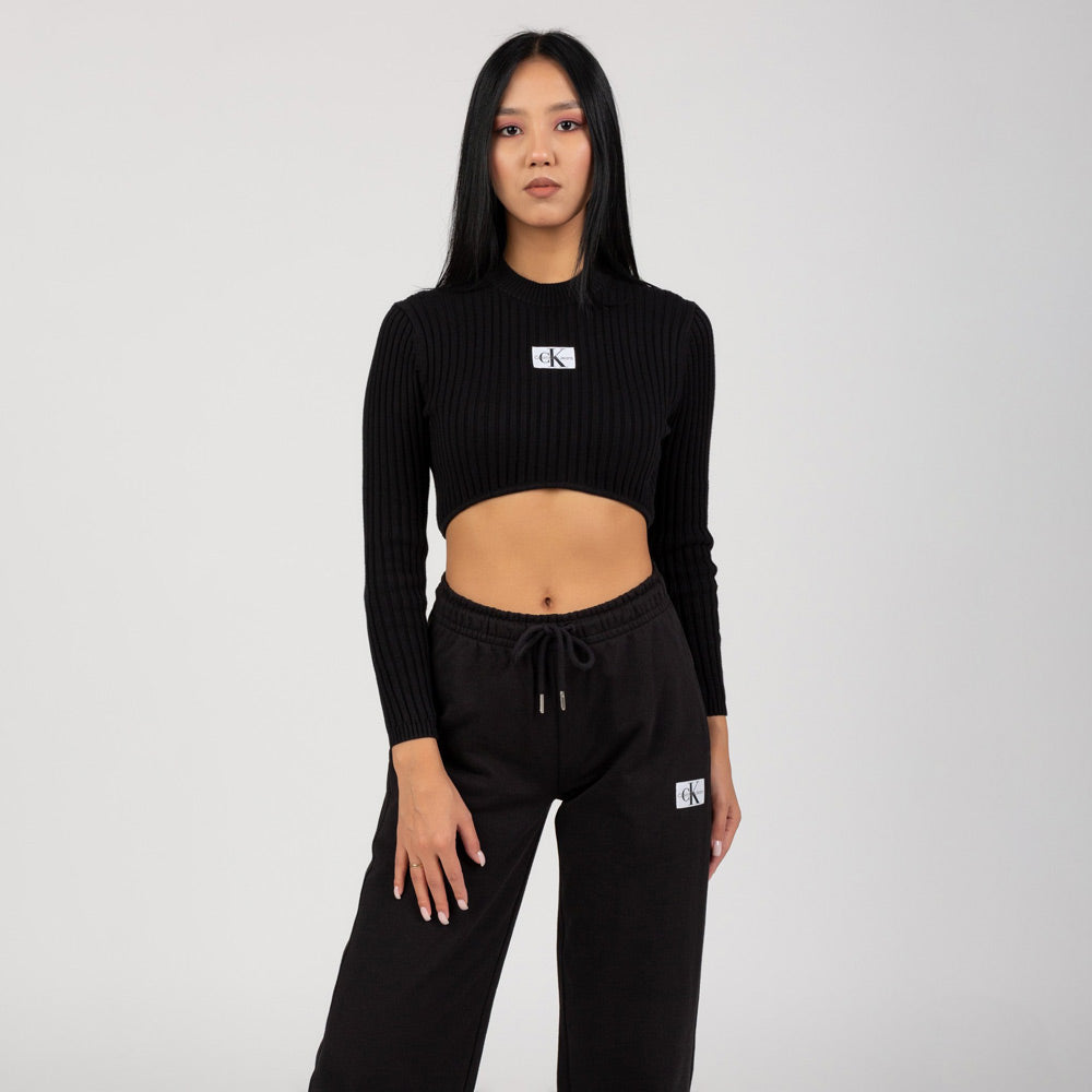 Calvin Klein Badge Cropped Sweater - Blac