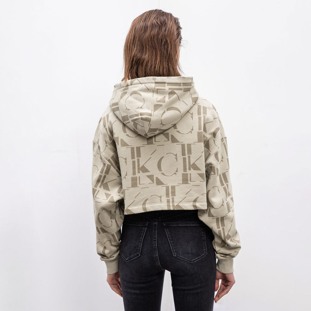 All Over Print Crop Hoodie - Light Green