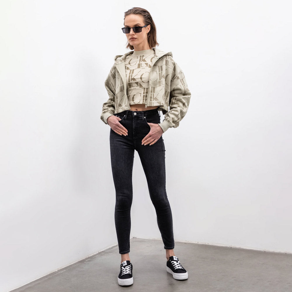 All Over Print Crop Hoodie - Light Green