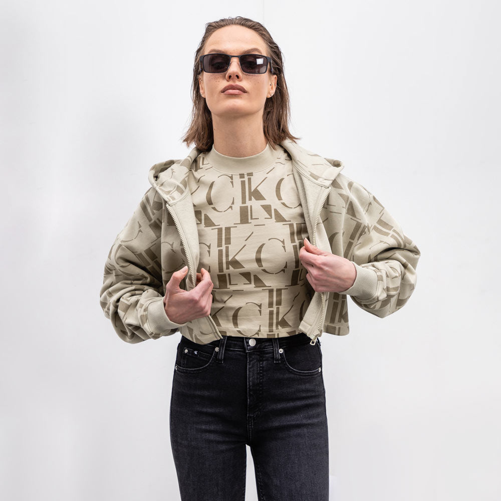 All Over Print Crop Hoodie - Light Green