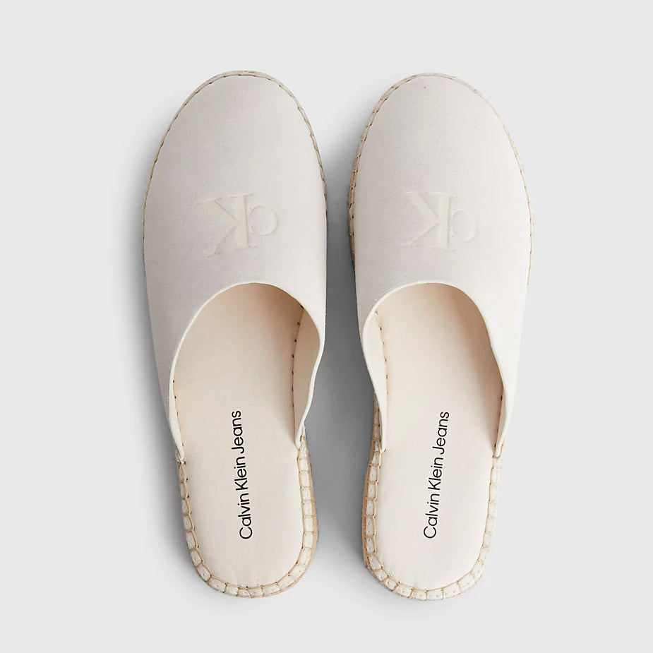 Flatform Suede Mule Espadrilles - White