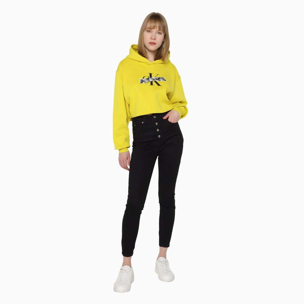 Florals Monologo Cropped Hoodie - Yellow