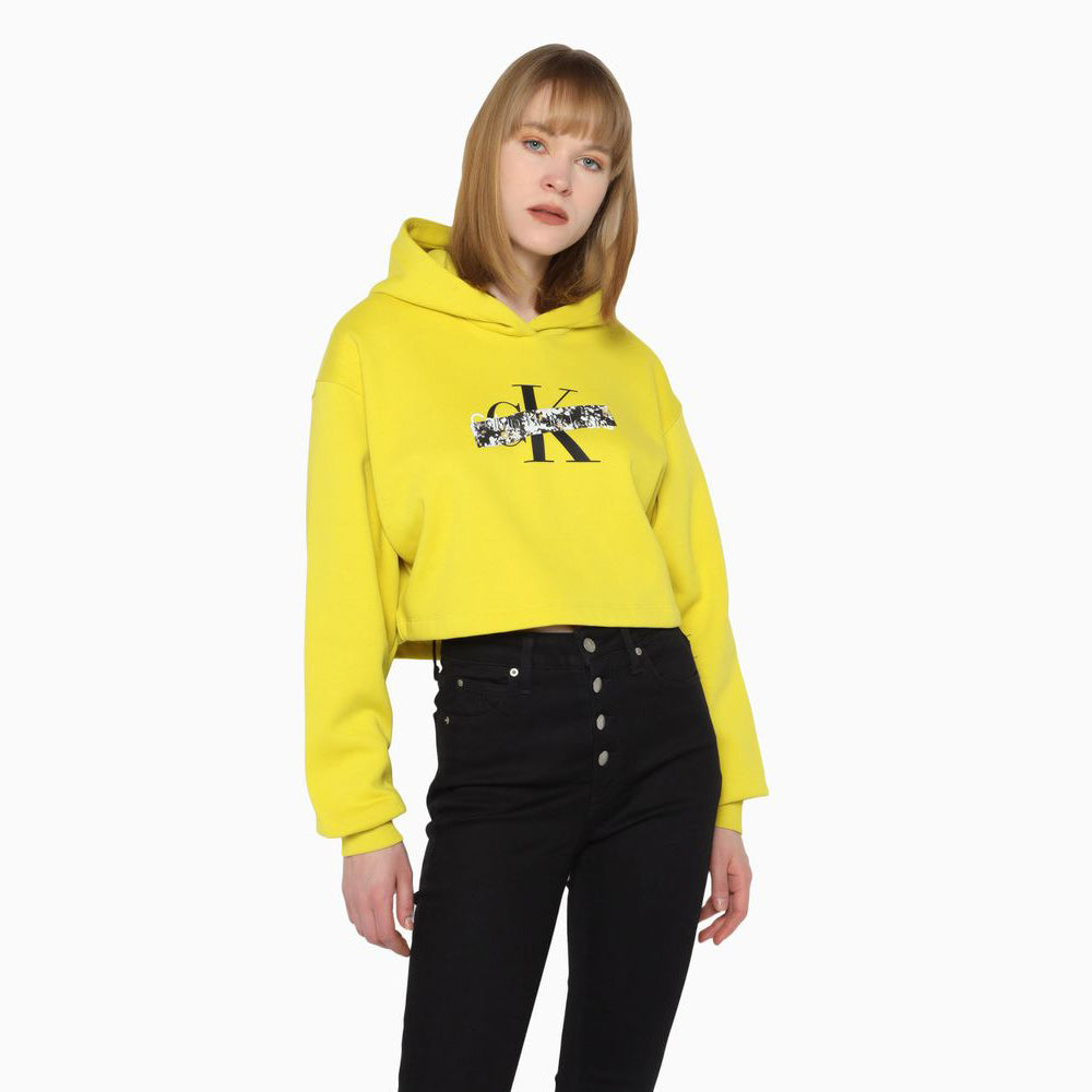 Florals Monologo Cropped Hoodie - Yellow