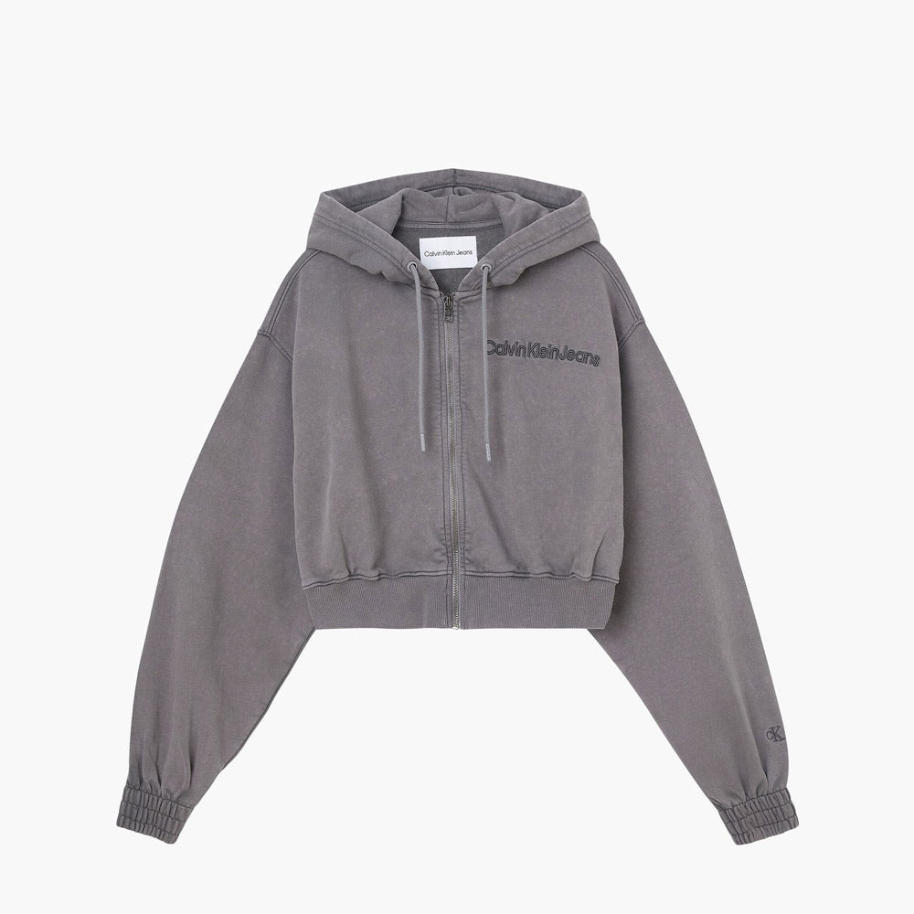 Garment Dyed Hoodie Zip-Through- Grey