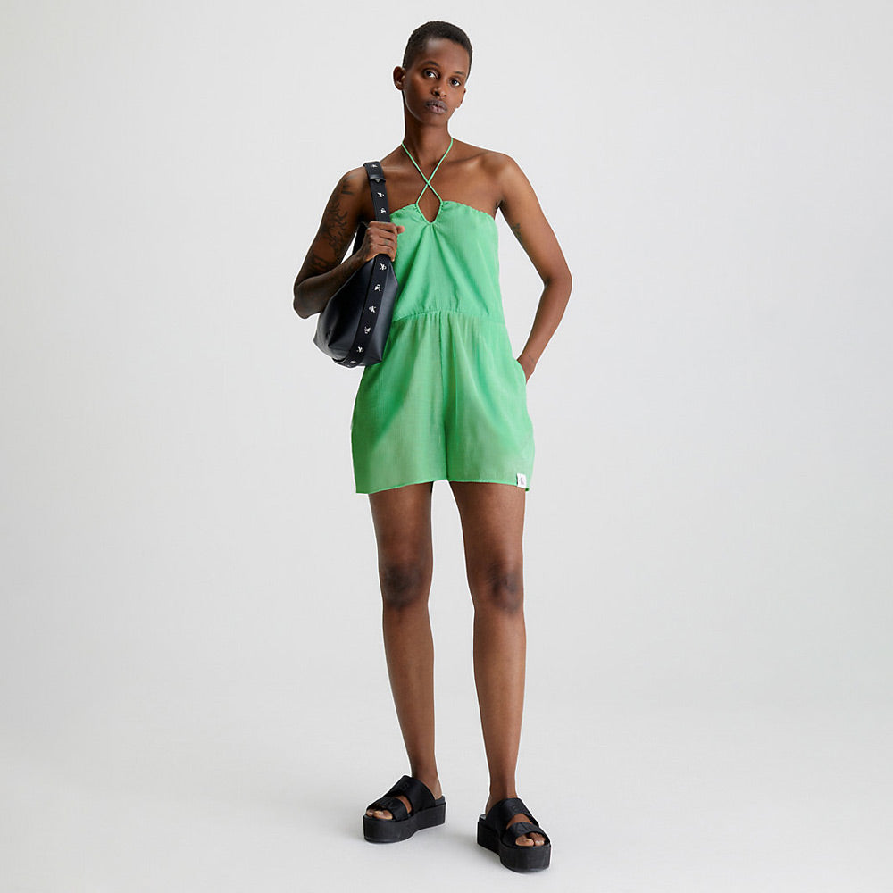 Halterneck Crinkle Jumpsuit - Green