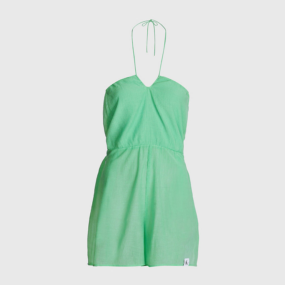 Halterneck Crinkle Jumpsuit - Green