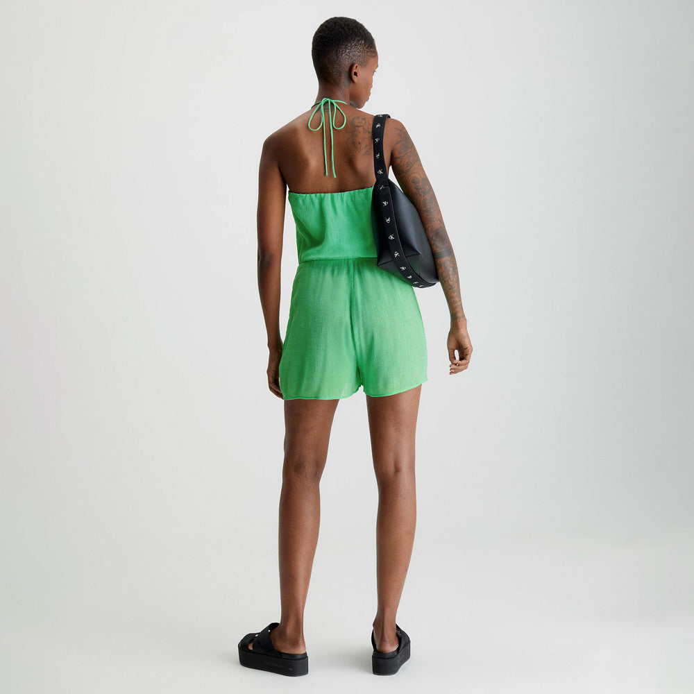Halterneck Crinkle Jumpsuit - Green
