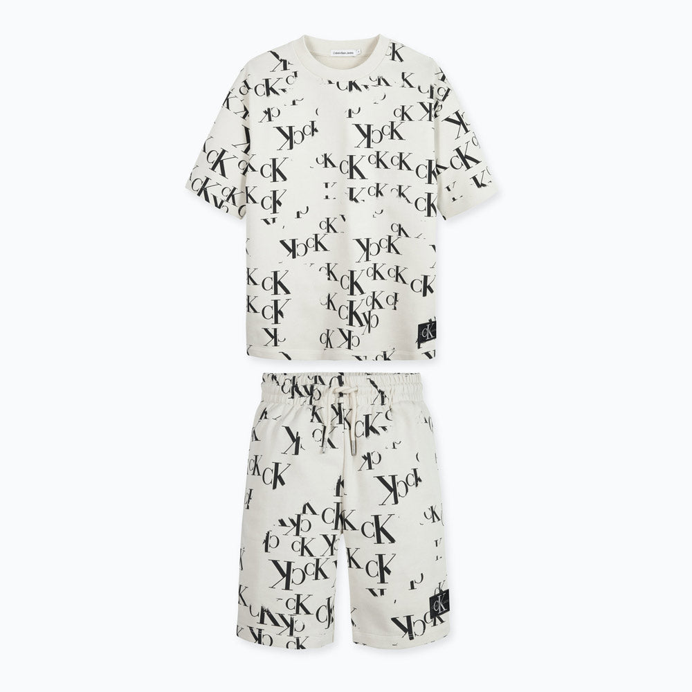 Kids All Over Print Monogram Shorts Set - Light Grey