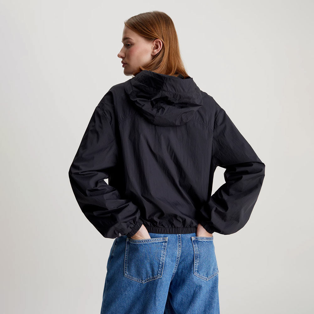 Logo Drawstring Windbreaker - Black