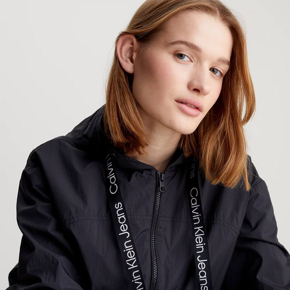 Logo Drawstring Windbreaker - Black