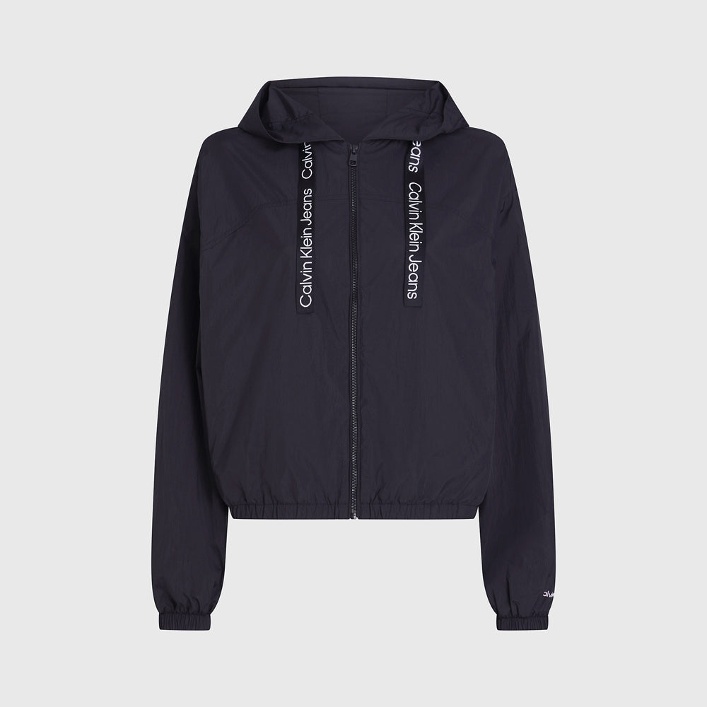Logo Drawstring Windbreaker - Black