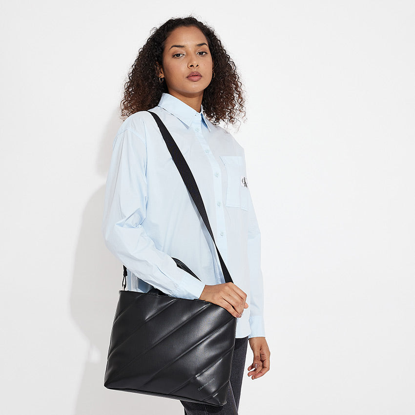 Quilted Mini Slim Tote Bag - Black