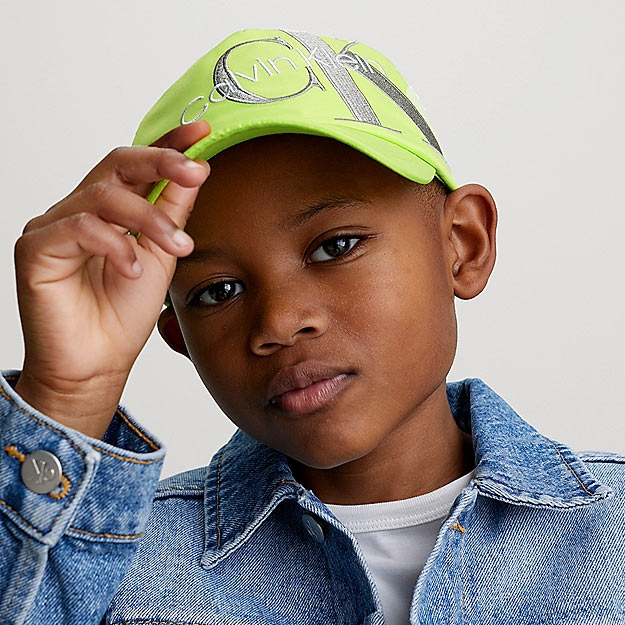 Kids Slanted Monogram Embroidery Cap - Green