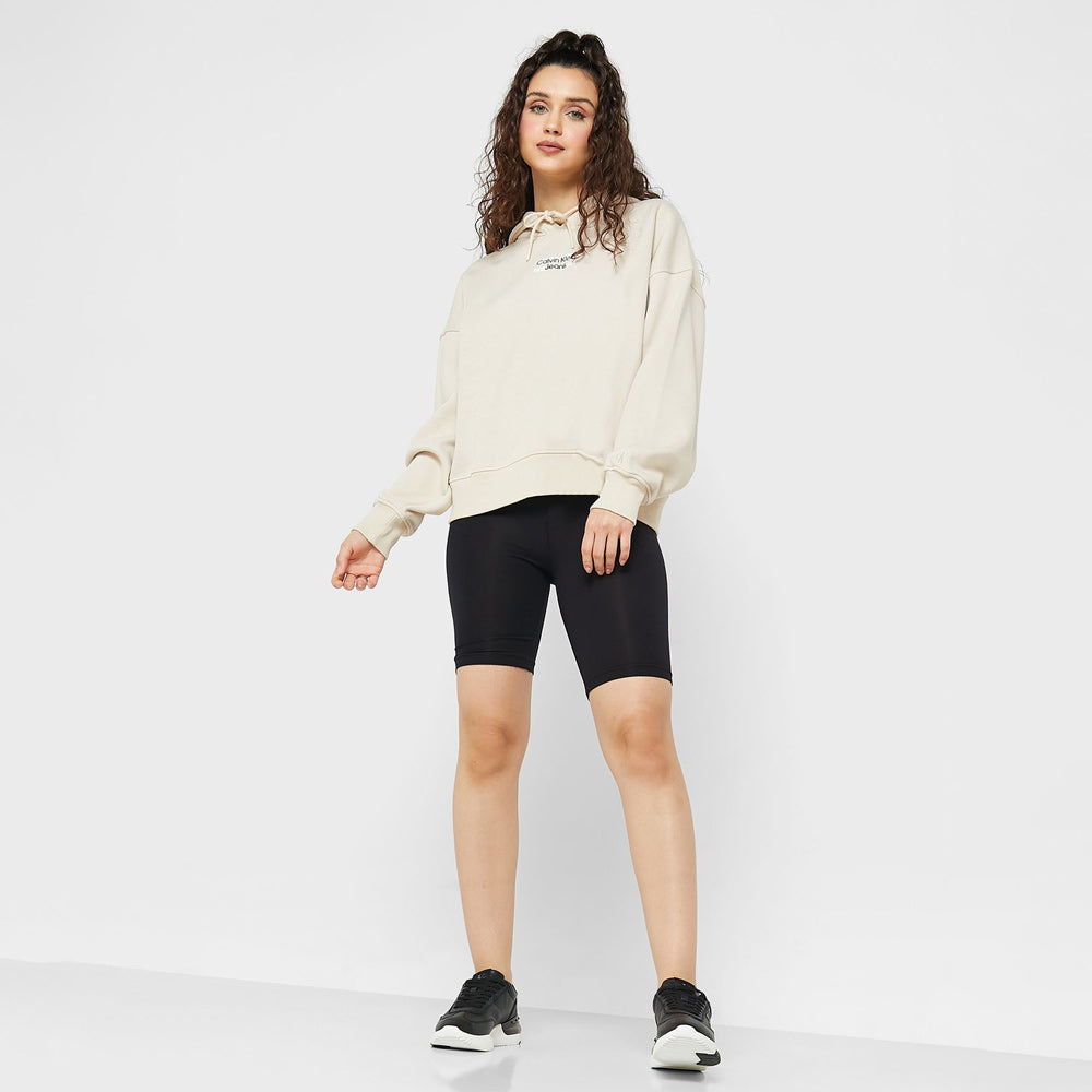Stripe Logo Relaxed Hoodie - Beige