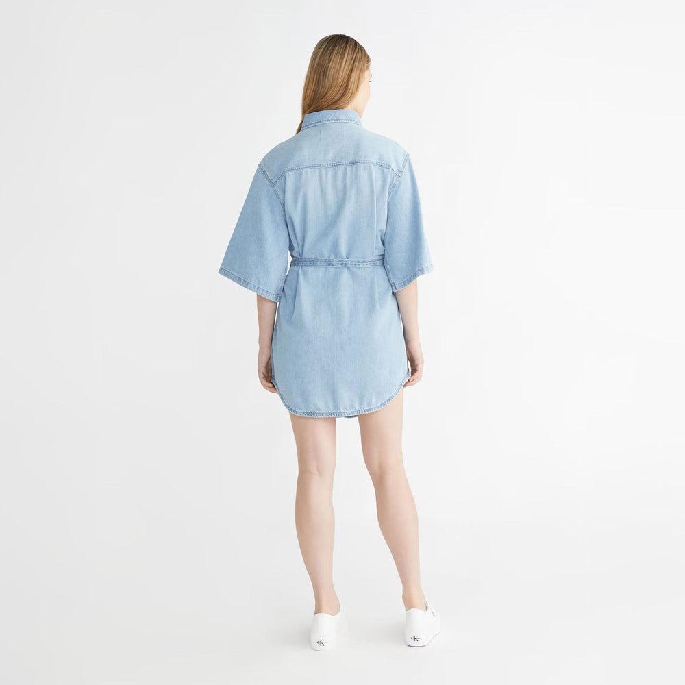 Belted Shirt Dress - Denim Light
