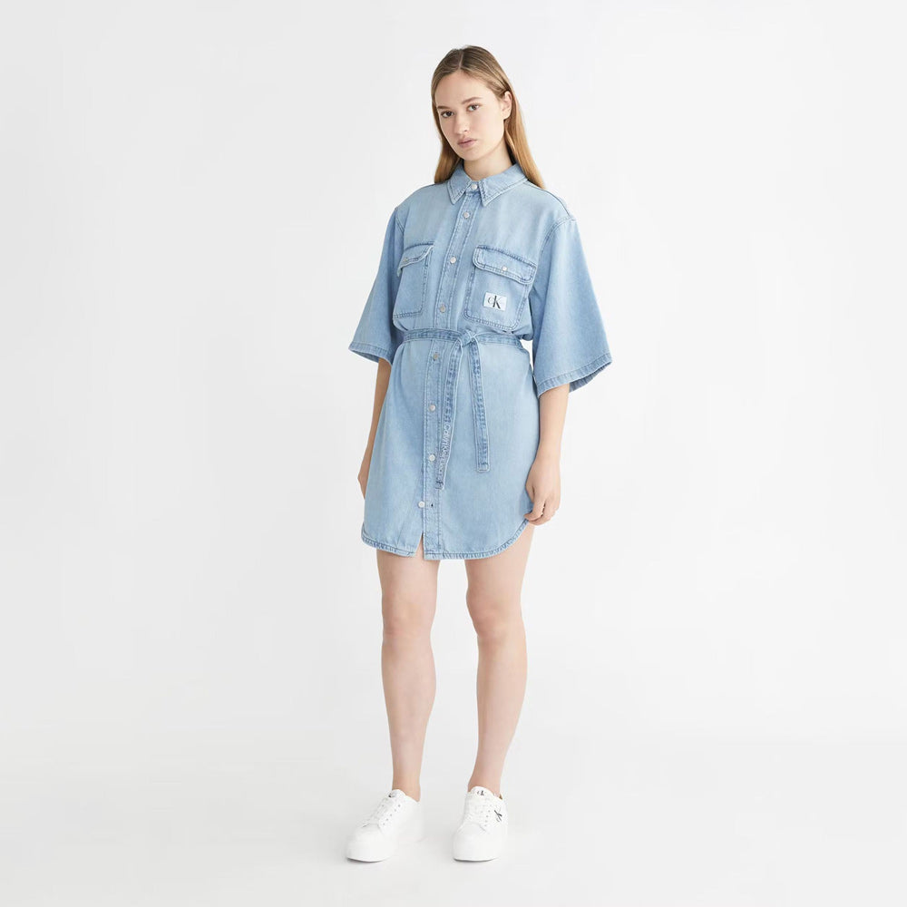 Belted Shirt Dress - Denim Light