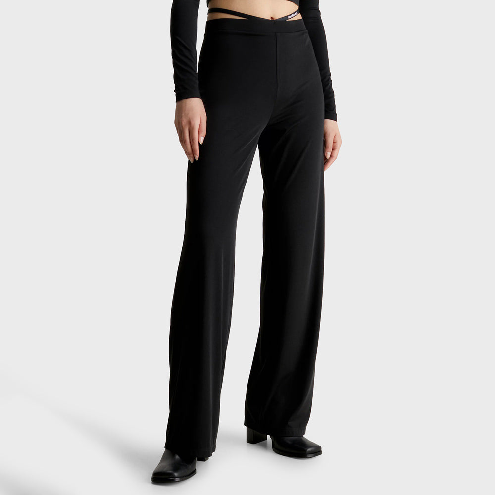 Waist Strap Flared Pants - Black