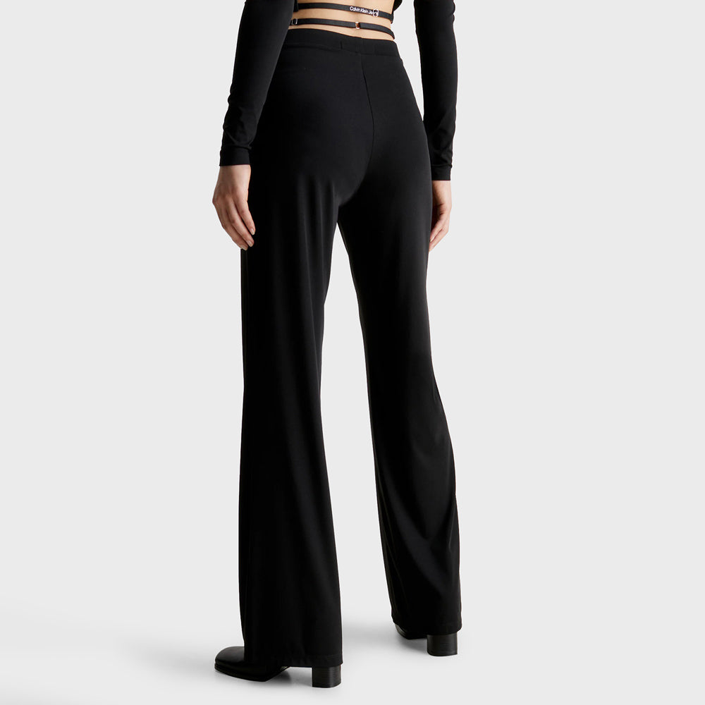 Waist Strap Flared Pants - Black