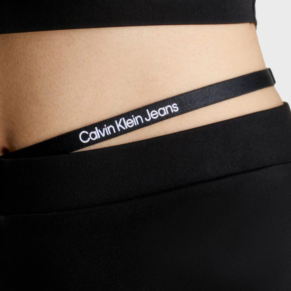 Waist Strap Flared Pants - Black