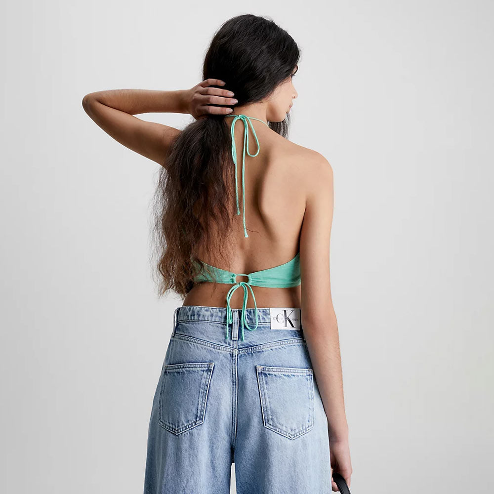 Wrap Strappy Crinkle Bra Top - Green
