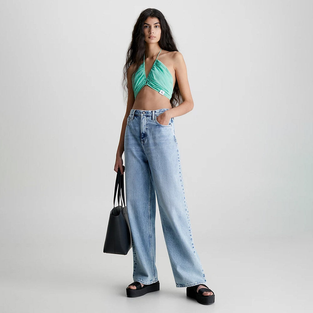 Wrap Strappy Crinkle Bra Top - Green