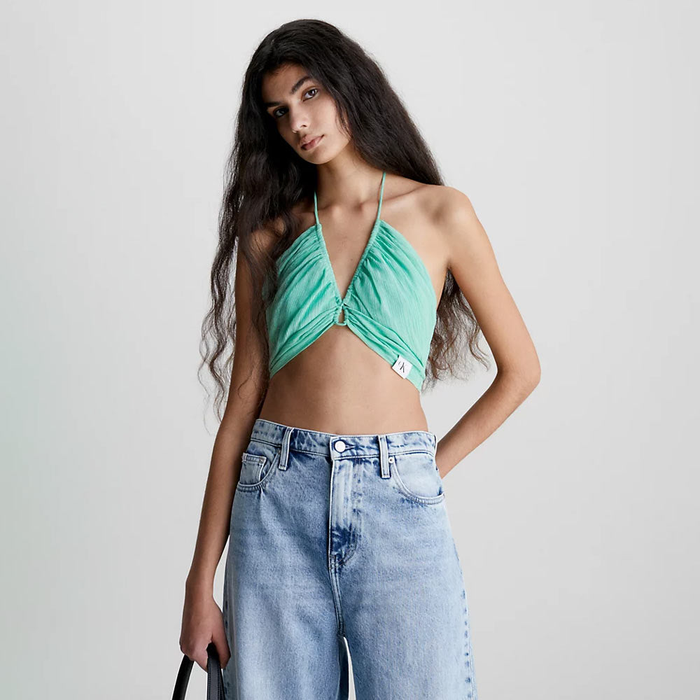 Wrap Strappy Crinkle Bra Top - Green