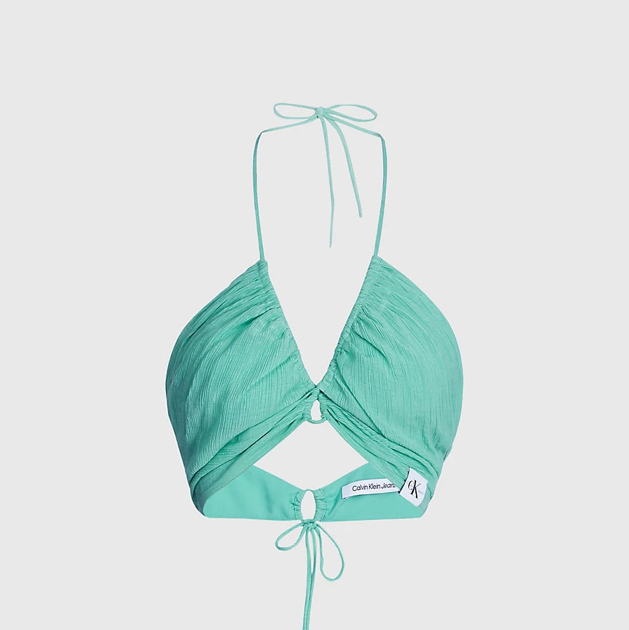 Wrap Strappy Crinkle Bra Top - Green