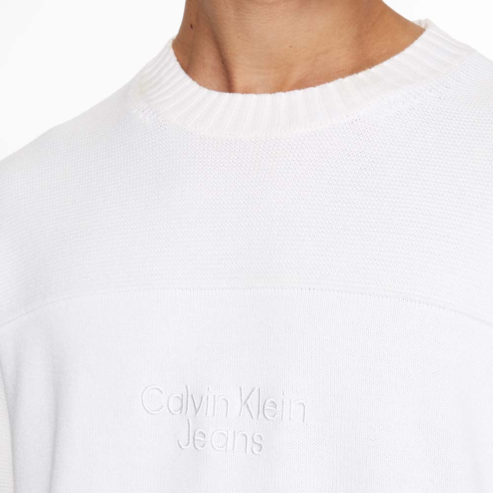 Blocking Institutional Cotton Long Sleeve Sweater - White