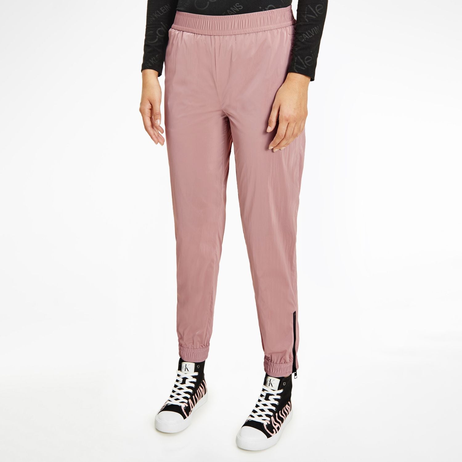 Pearlescent Nylon Track Pants in Pink