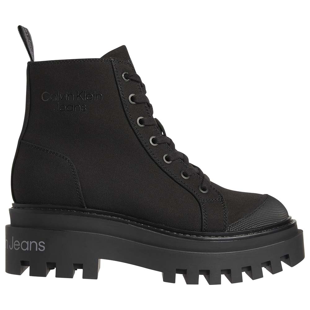 Canvas Laceup Cotton Ankle Boot - Black