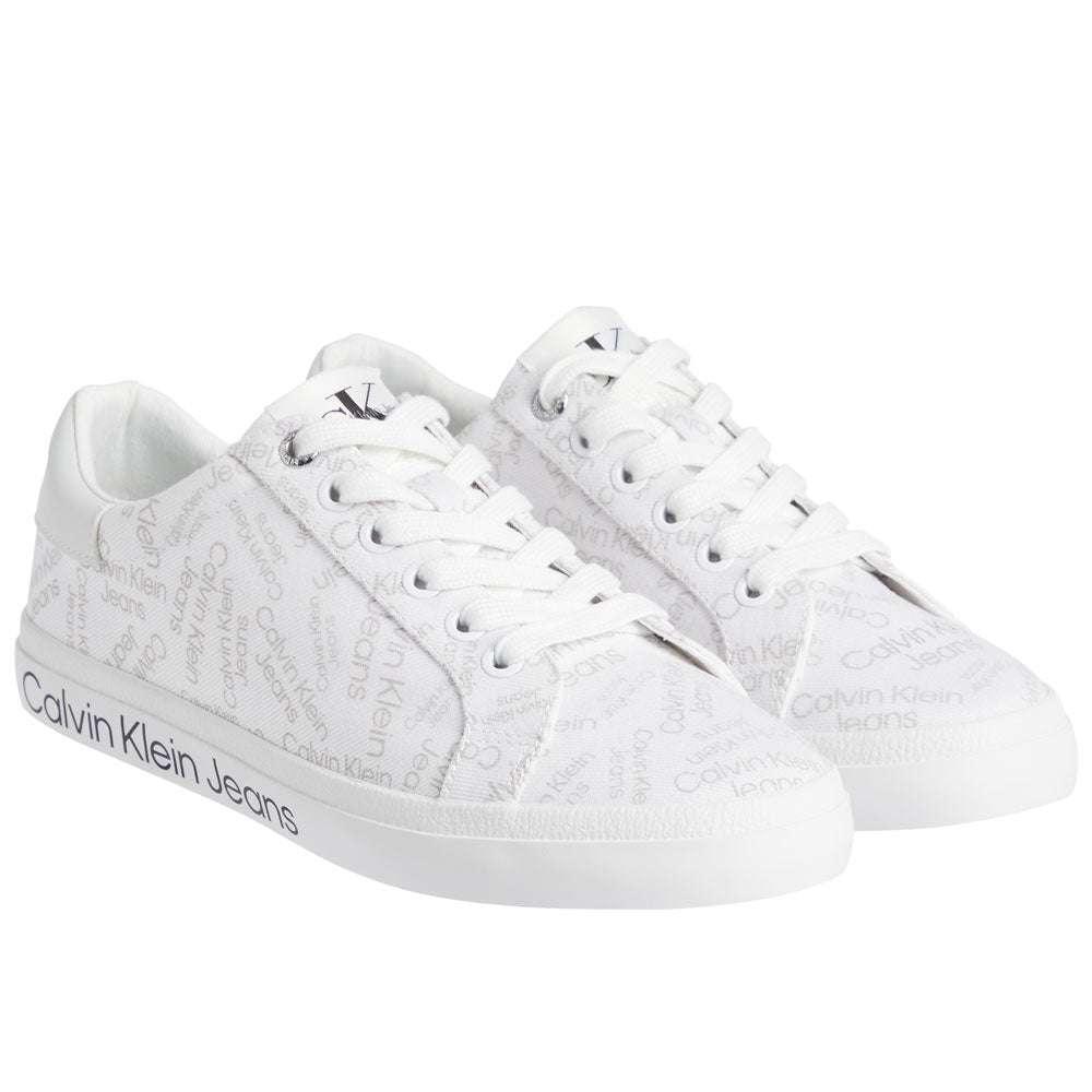 Low Profile All Over Print Cotton Sneakers - White