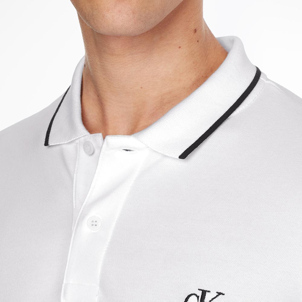Tipping Slim Fit Polo Cotton Shirt - White