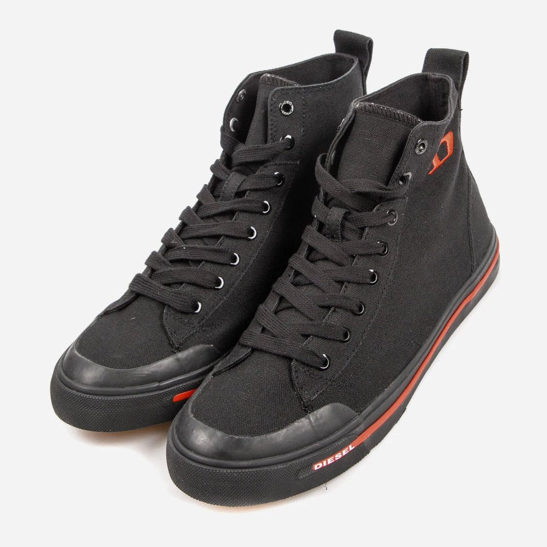 High-top Canvas Sneakers with Oval Patch Black