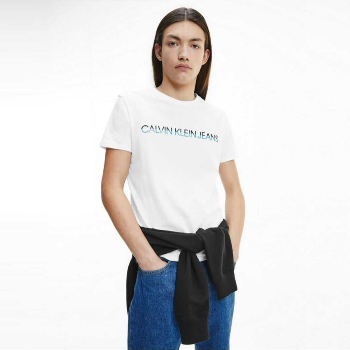 CK Men Dual Tone Logo Tee White