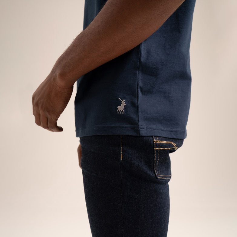 Isaac Men Print Flock Cotton T-Shirts - Navy