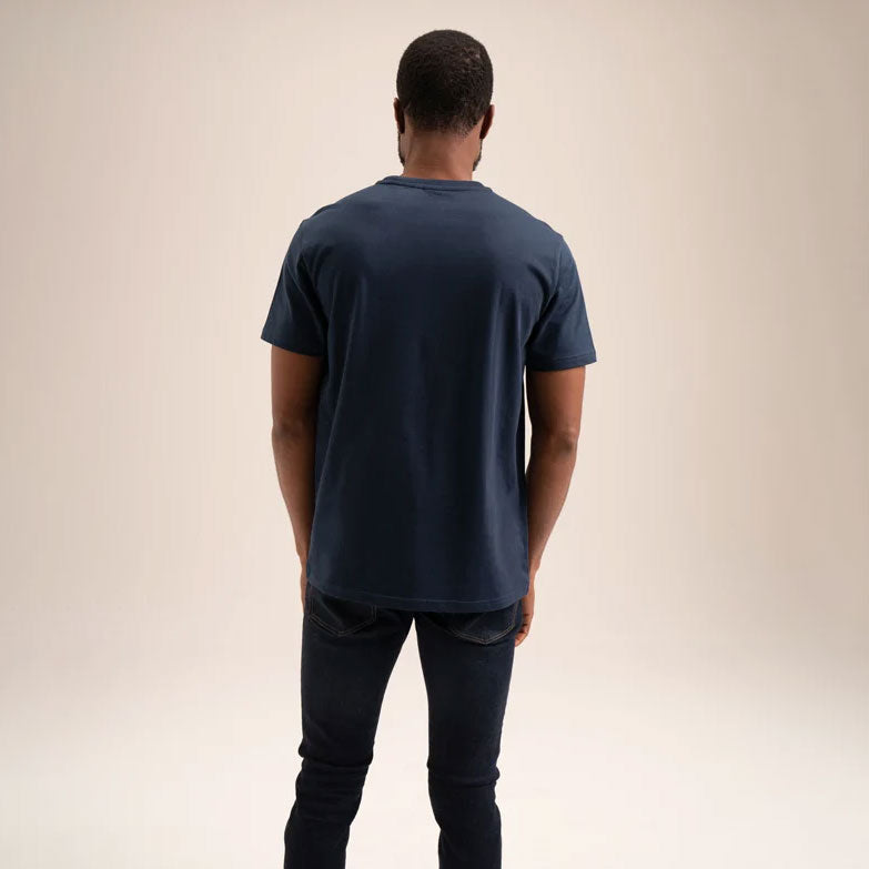 Isaac Men Print Flock Cotton T-Shirts - Navy
