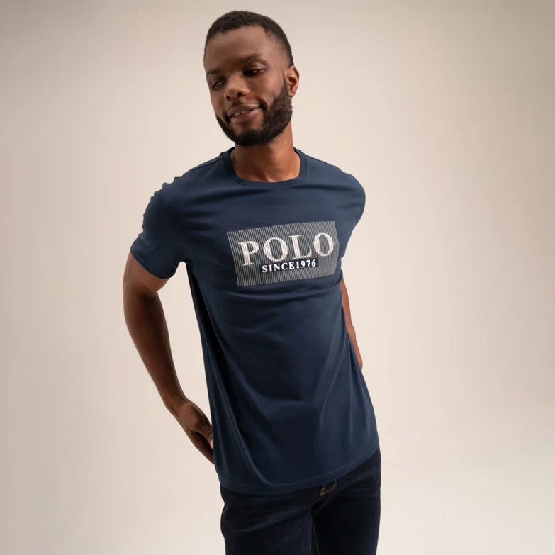 Isaac Men Print Flock Cotton T-Shirts - Navy