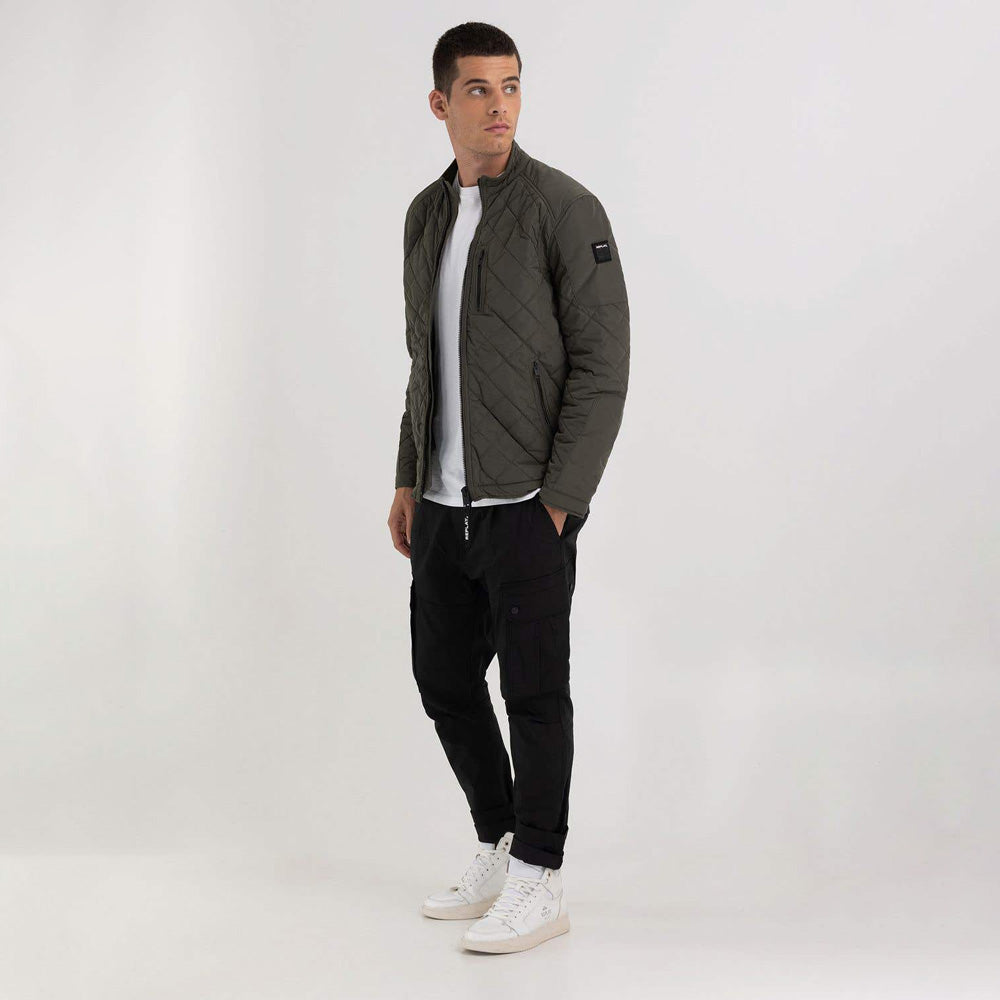 Quilted Moto Jacket - Khaki